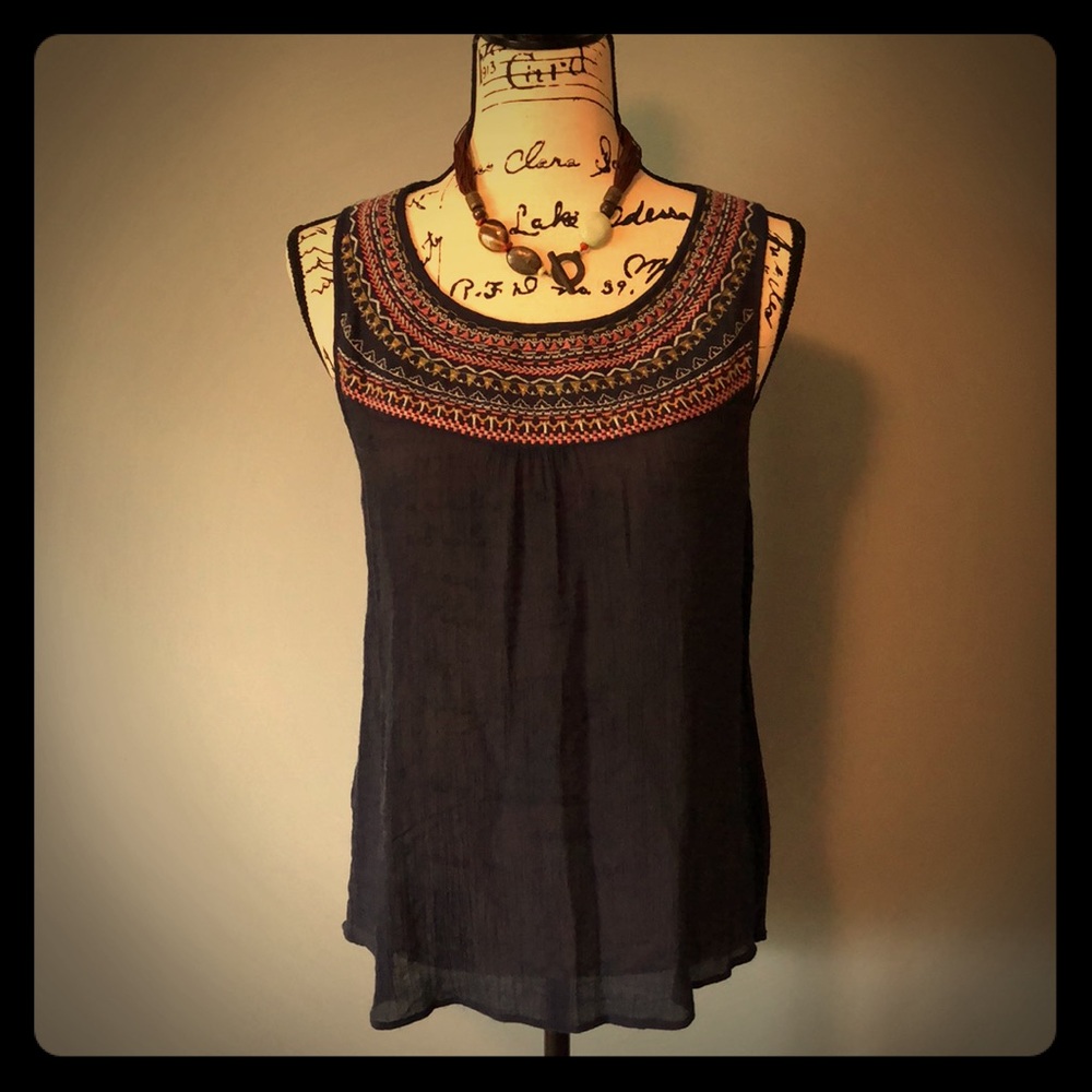THML Embroidered Navy Tank Top